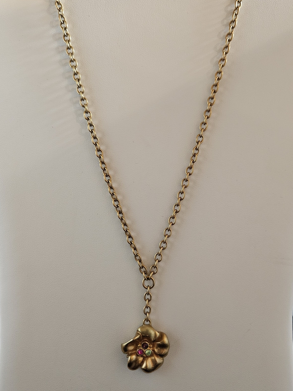 Vintage T Tahari Gold-Tone Floral Pendant Necklace with Colored Stones
